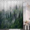 Natural Bathroom Decor Shower Curtain Grey White Mountains Birds Pine Forest Landscape Scenery Bathroom Curtains Fabric Washable