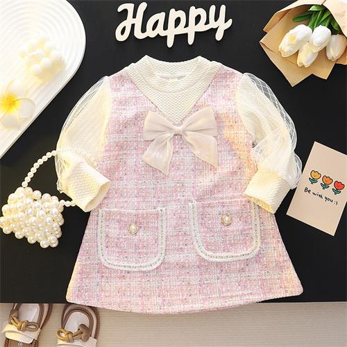 Childrens For Girls Elegant Dresses Fashion Bow Long Sleeve Princess Kids Birthday Party Dress Spring Soft Baby Clothes Outfit