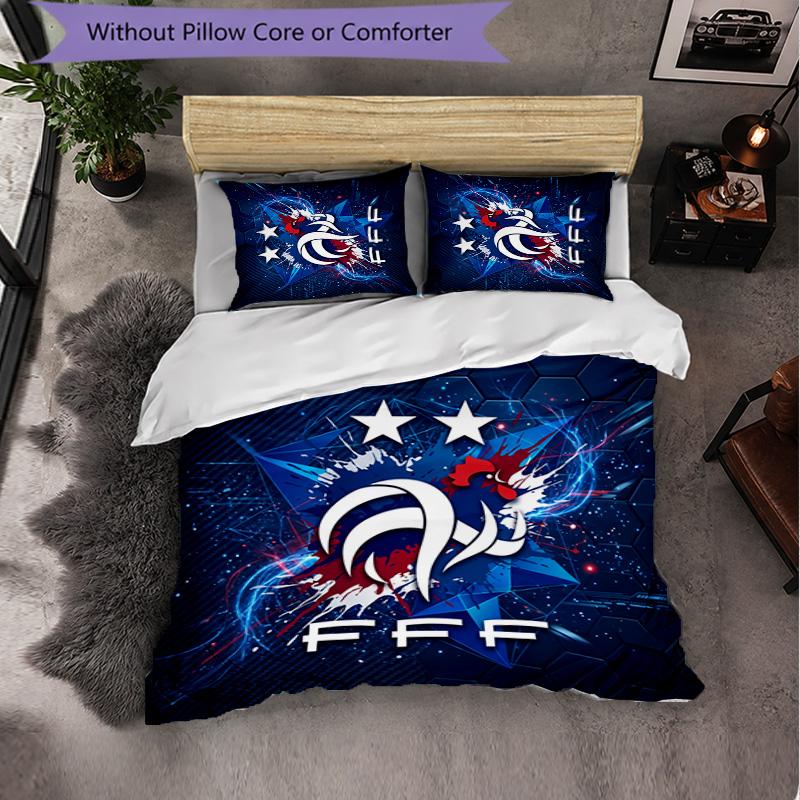 France Football Pattern 3 Pieces Bedding Set Soft Microfiber Duvet Cover with Pillow Cases for Bedroom