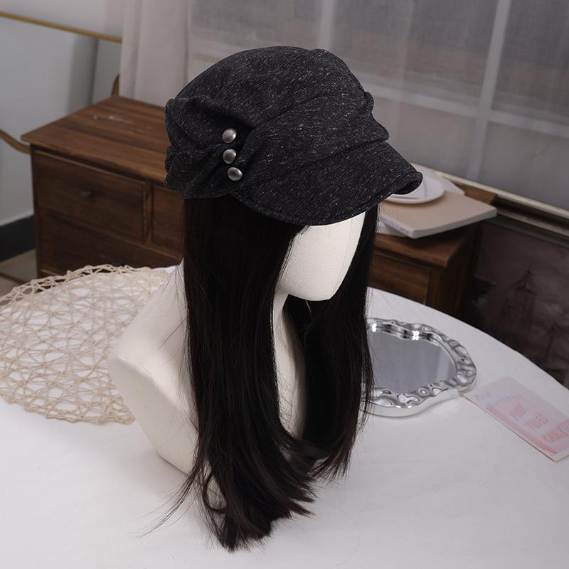 Retro pleated button equestrian hat women's autumn new Korean version versatile face small octagonal hat casual beret