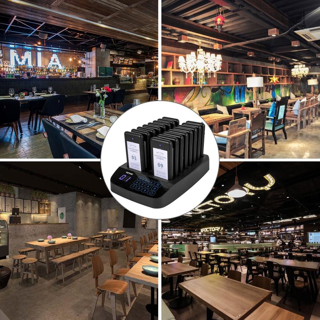 Restaurant Pager 16 Coasters Paging System Max 98 Nursery Pager Wireless Paging Queuing Calling System Touch Screen with Vibration, Flashing and
