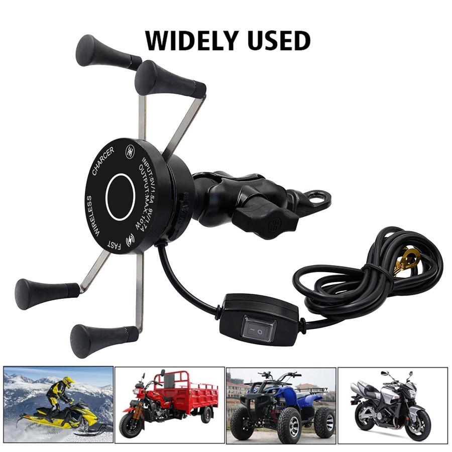 Motorcycle Wired +wireless Fast Charging Mobile Phone Holder QC3.0 Fast Charging