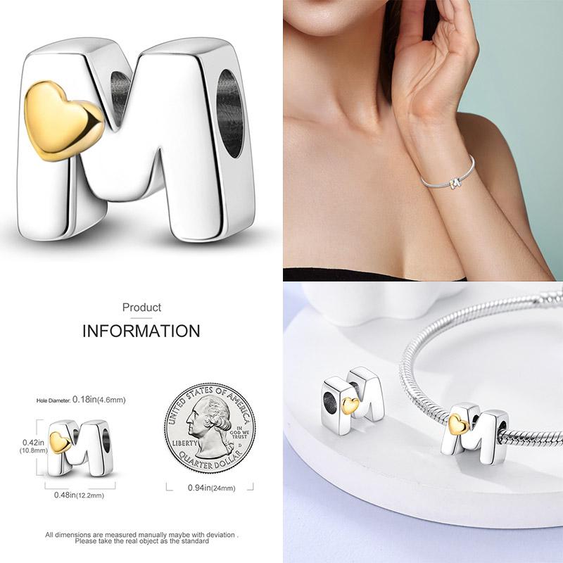 26 Бусин Алфавита от А до Я Медная Подвеска 'Письмо Любви' Подходит для Браслетов с Шармамы Оригинальных Брендов Бусина из Циркония Cz для Изготовления Ювелирных Изделий