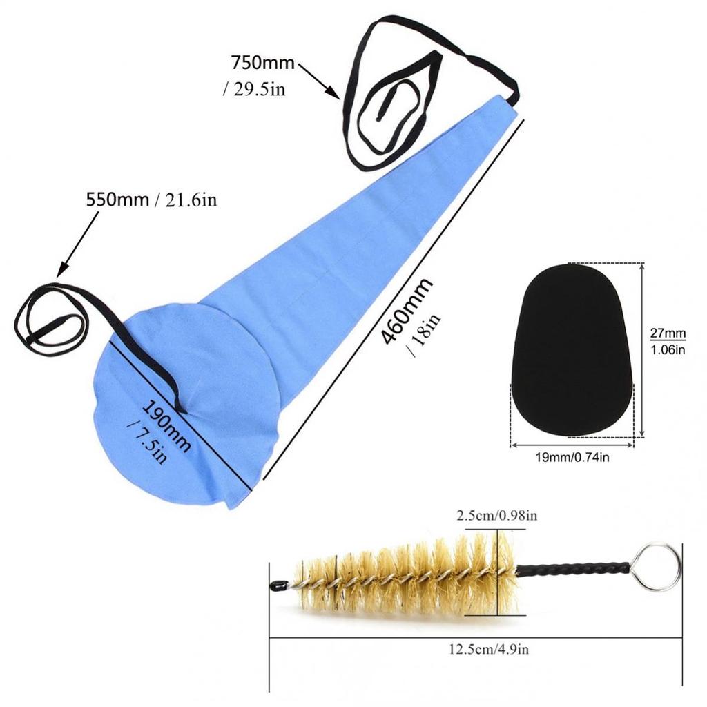 Синяя ткань для чистки внутренней камеры саксофона из микрофибры и щетка для мундштука из натуральной щетины