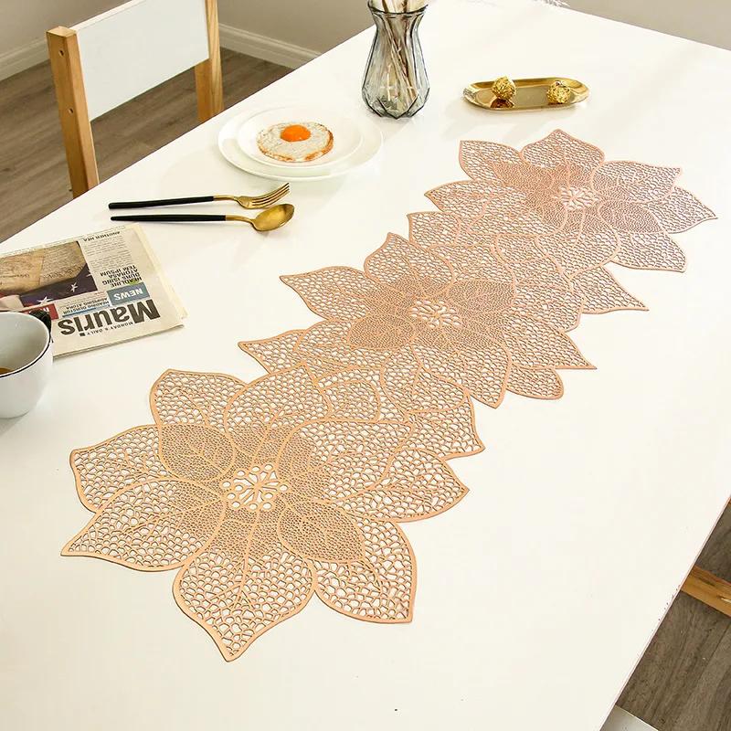 PVC Table Flag Long Solid Color Bronzing Table Flag Linen Creative Irregular Flower Nordic Light Luxury Decoration