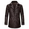Spring and Autumn Leather Trench Coat Men's Slim Double Breasted Men's Mid-Length Leather Jacket New Style Jacket
