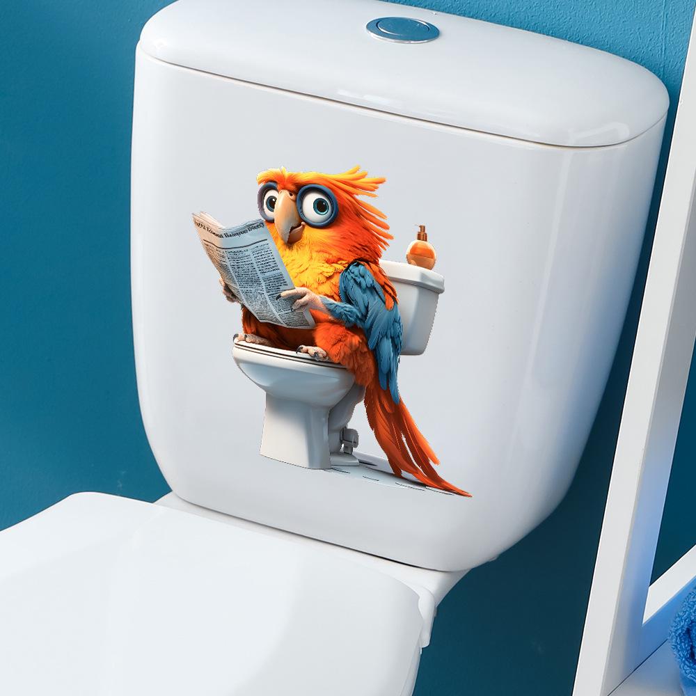 Owl Reading Newspapers Bathroom Toilet and Toilet Stickers for Beautification and Decoration