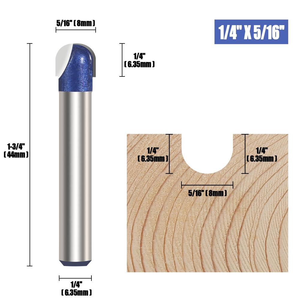 Vearter 4-Piece Set U-Groove Bit 6.35mm Shank Carbide Cove Box Router Bit 6/8/9.5/12.7mm Cutting