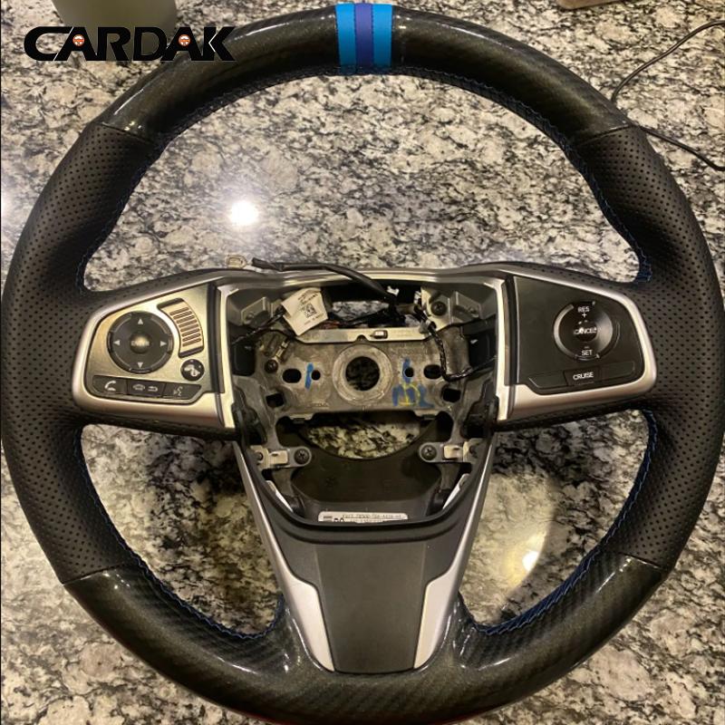 DIY ize Black Carbon Leather Car Steering Wheel Cover for Honda Civic 10th CRV Clarity LX 2016-