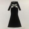 European and American new dress long-sleeved perspective sexy hip-wrapped lace pearl splicing dress