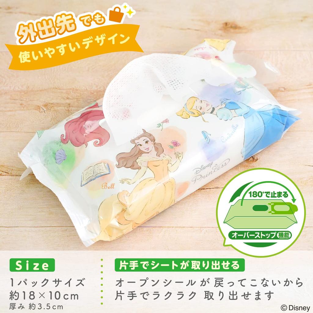 LEC Disney Чистая вода Детские салфетки для рук и рта 60 штук x 3 упаковки Мягкие Сделано в Японии 99% салфетки, (Дисней Принцесса), Без добавок, Кислотный,