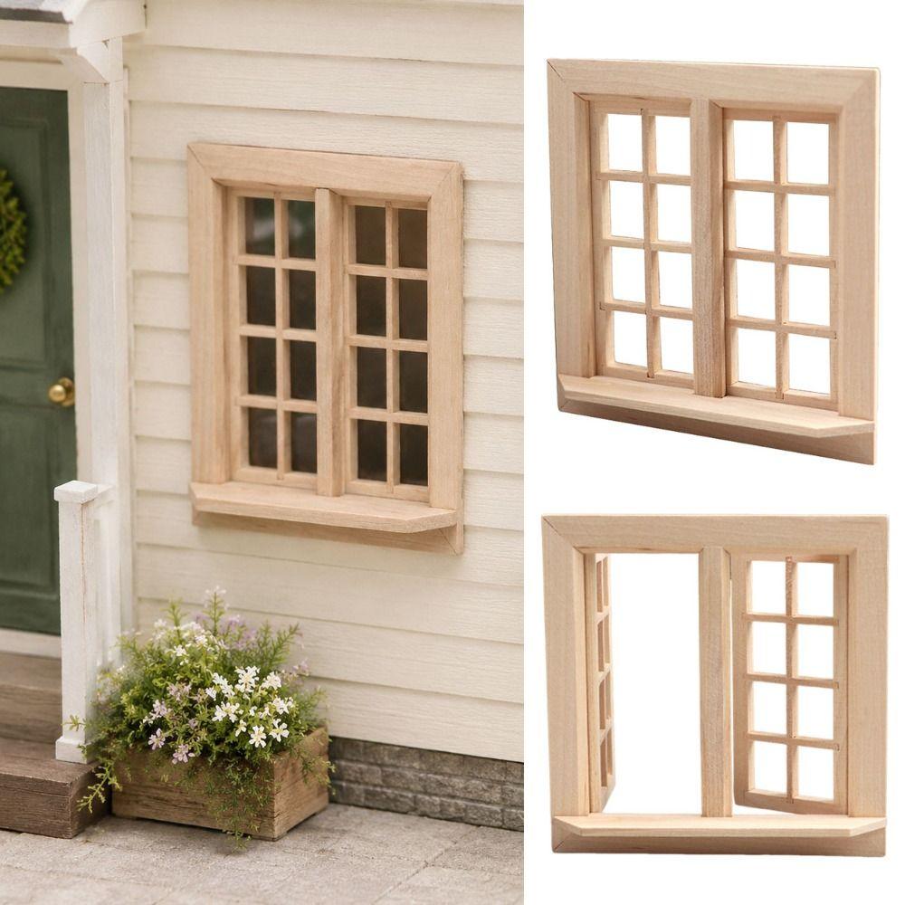 16 Grids Dollhouse Window Model Wooden Square Windows Model Miniature House Decor For DIY Toys