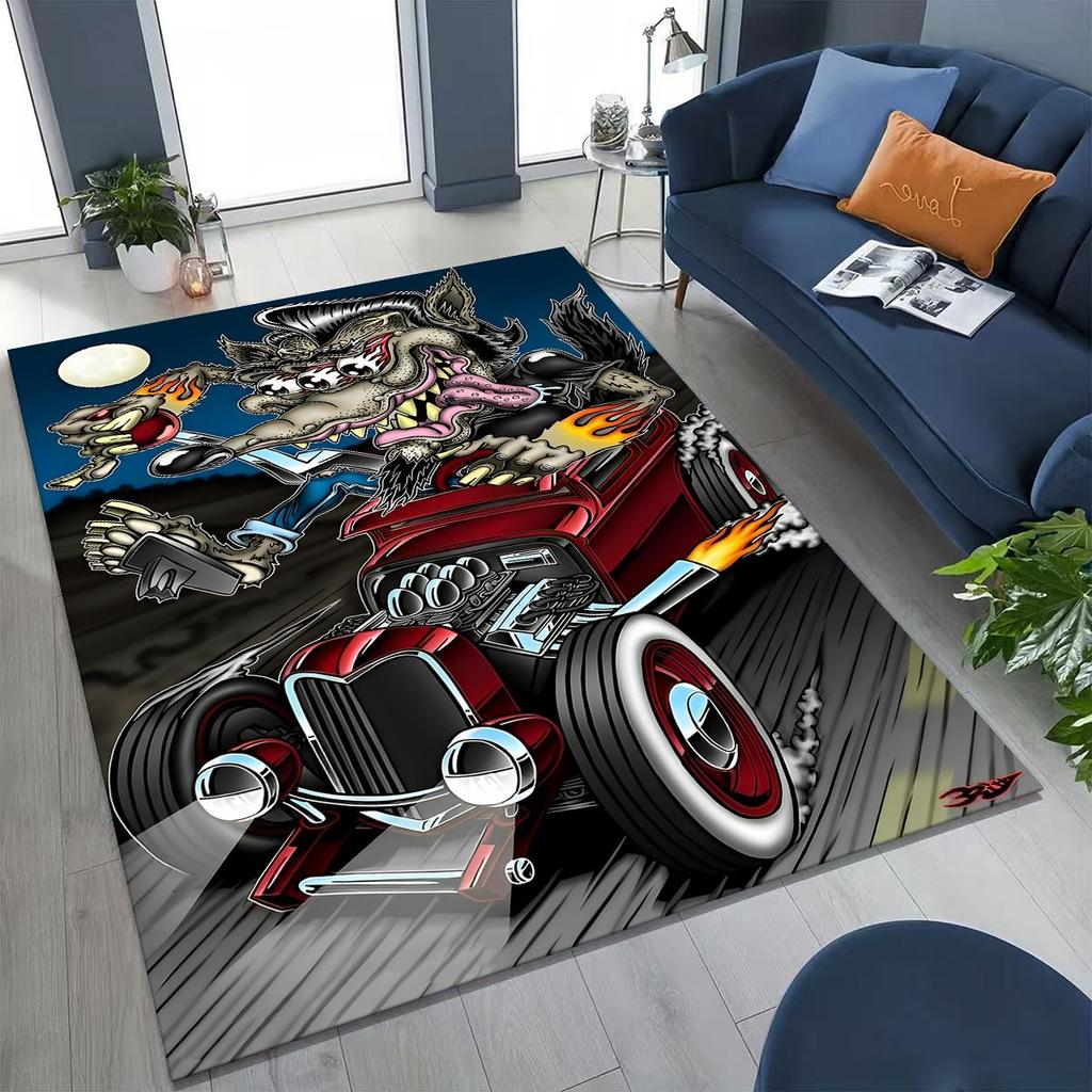 3D Бунтарский RAT FINK Автомобили Знак Мультяшный Ковер для Спальни Гостиной Дивана Дома Декор Приветственный Коврик, Большой Детский Игровой Нескользящий Напольный Коврик