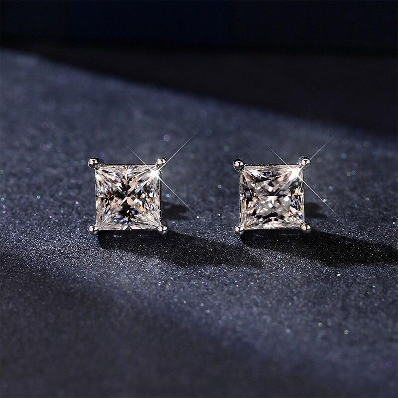 Серьги-иглы из 100% твердого серебра 925 пробы для женщин, свадебные украшения, высококачественные серьги-гвоздики с квадратным прозрачным кристаллом и цирконием
