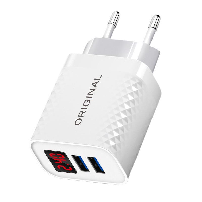 Умное двойное USB-зарядное устройство со светодиодным дисплеем, быстрая зарядка 2,4 А, стандарт ЕС/США