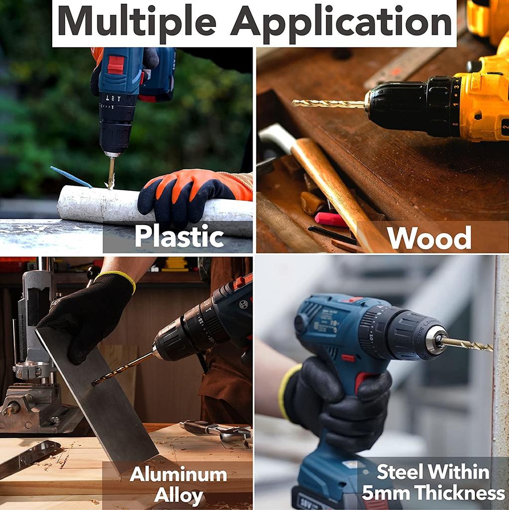 Twist Drill Bit Set Titanium Hex Shank HSS with Quick Change Adatper Wood Plastic Metal Aluminum Alloy Impact Driver Power Tool