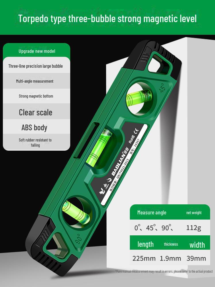 Mini Magnetic Torpedo Level - 230mm Woodworking Precision Ruler