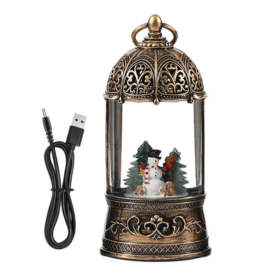 Holiday Party Supplies Lighted Christmas Snow Ball Lantern with Music Glittering Swirling, Birdcage Design Santa Claus Snowing Water Lantern,