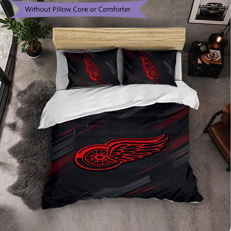 Detroit Red Wings Pattern Microfiber 3Pcs Bedding Set Decor Duvet Cover Set For Bedroom Home Use