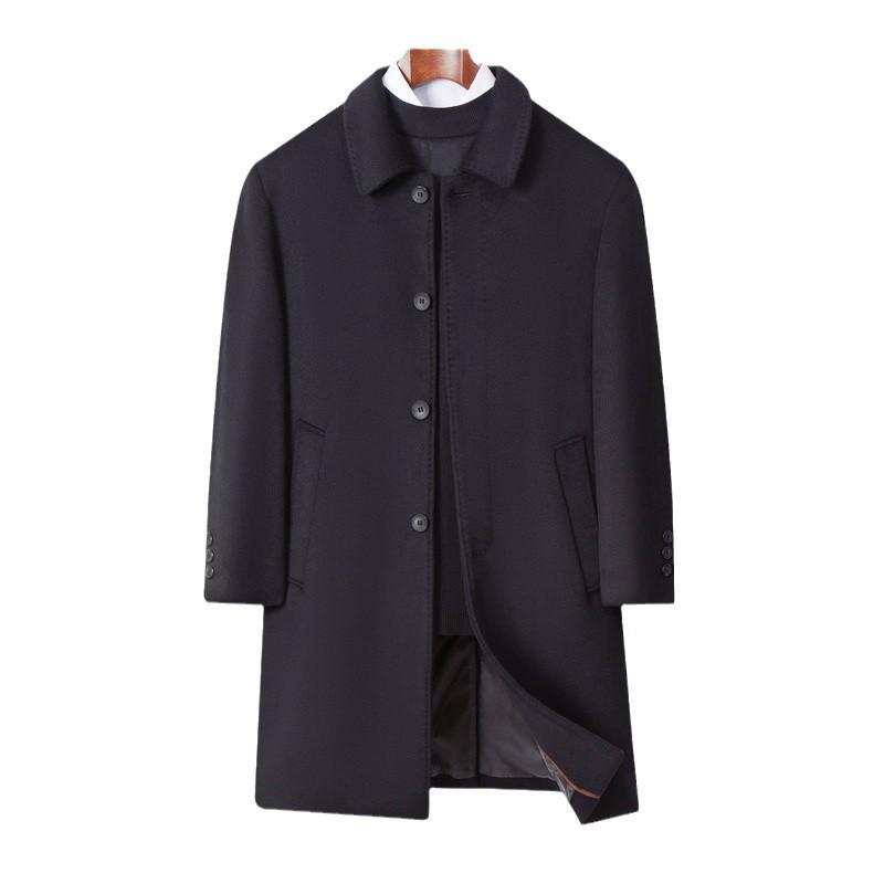 Зимнее пальто из двухстороннего кашемира от известного бренда, мужская куртка средней длины, утепленная подкладка, высококачественное шерстяное шерстяное пальто
