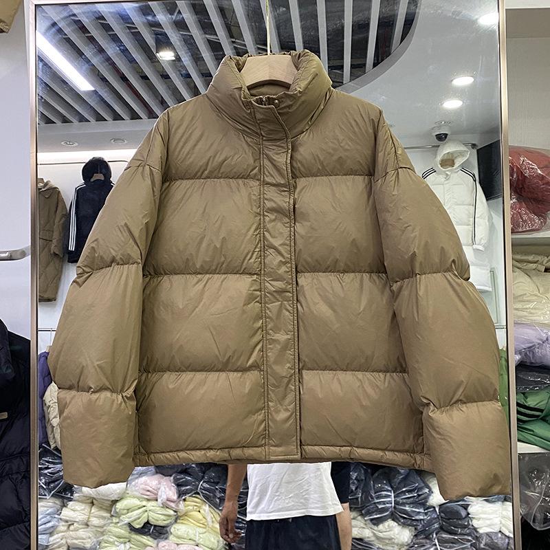 Women's 2024 Winter White Duck Down Puffer Jacket - Stand Collar, Loose Fit, Thick, Straight Cut, Versatile, Trendy