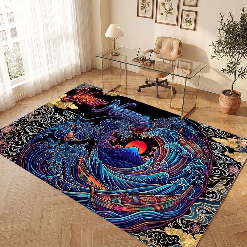 Octopus Sea Life Theme Crystal Velvet Floor Rug Personalized Custom Name Text Warm Carpet Home Decoration