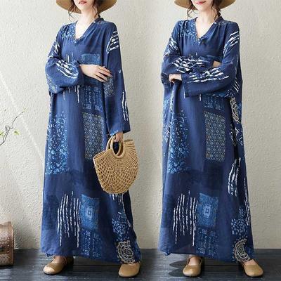 Новые свободные платья больших размеров с V-образным вырезом и длинными рукавами в простом стиле для отпуска для женщин