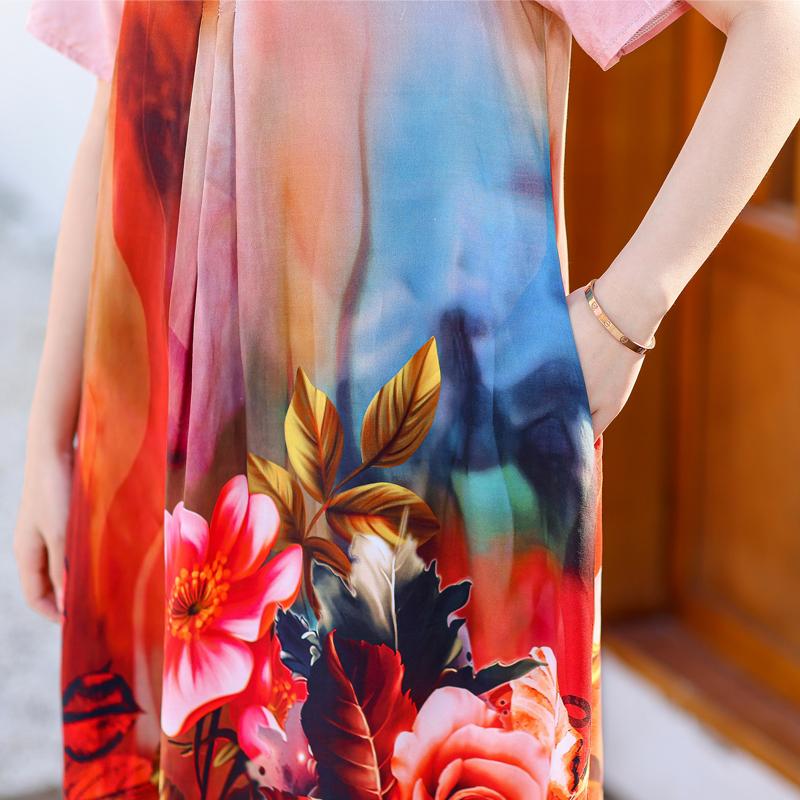 Летние элегантные длинные платья для женщин, большие размеры, свободное женское платье с коротким рукавом и винтажным принтом