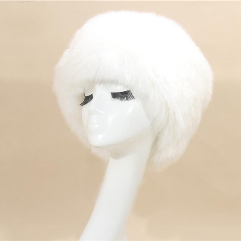Imitation fox fur round flat top imitation fur hat thickened autumn and winter fluff Russian Mongolian hat thermal ear protection hat