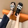 Fashion Summer 2024 New Flat Bottom Slippers for Women Fashion Square Toe Plaid Women Shoes Outdoor Casual Leisure Beach Shoes for Women