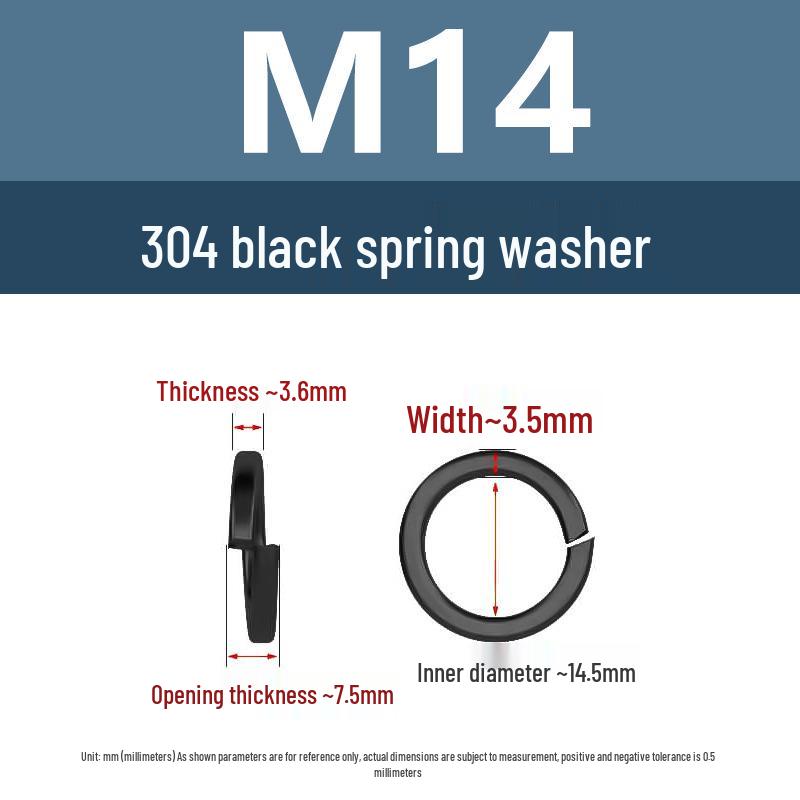 Yigu 304 Stainless Steel Black Spring Washer - Thickened Split Design for Shock Absorption