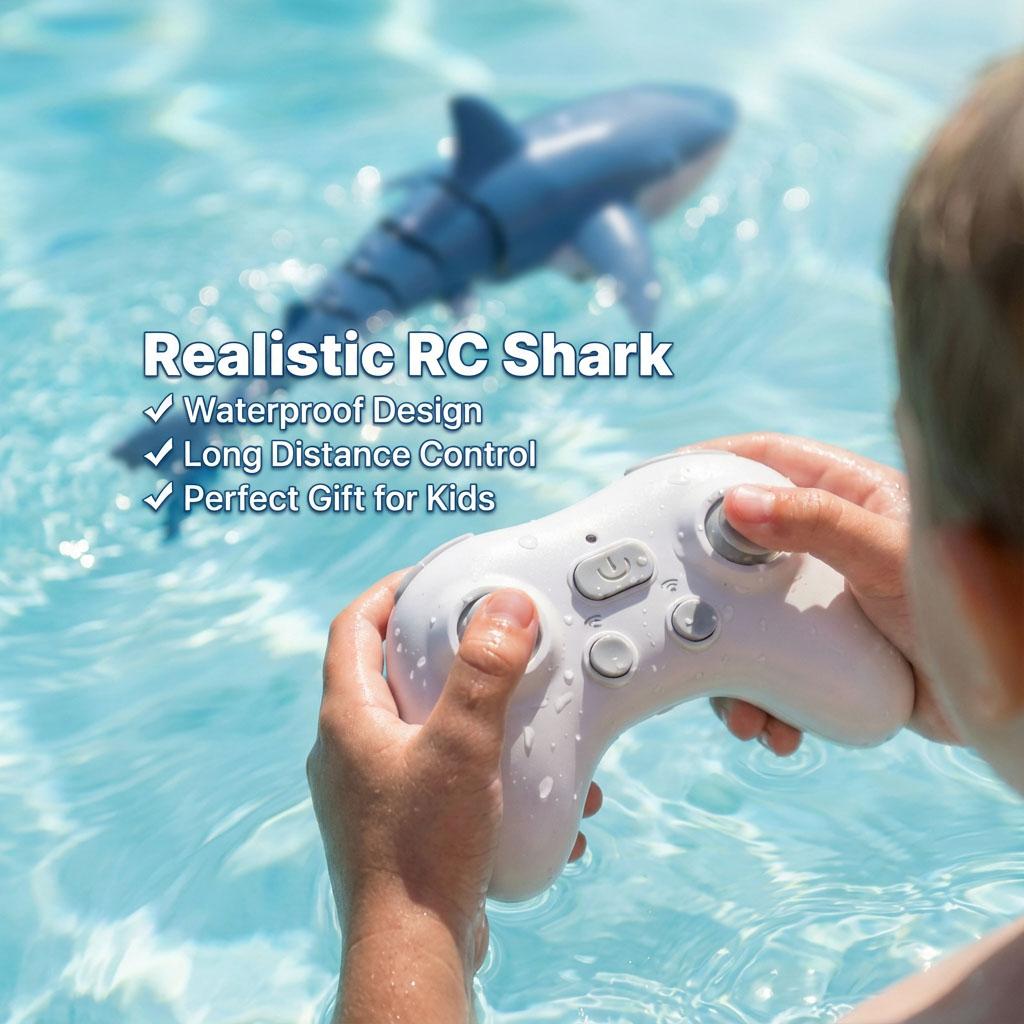 2.4G RC Shark with Waterproof Remote Control, Water Spray & LED, High Simulation Animal Toy for Kids Summer Pool Party