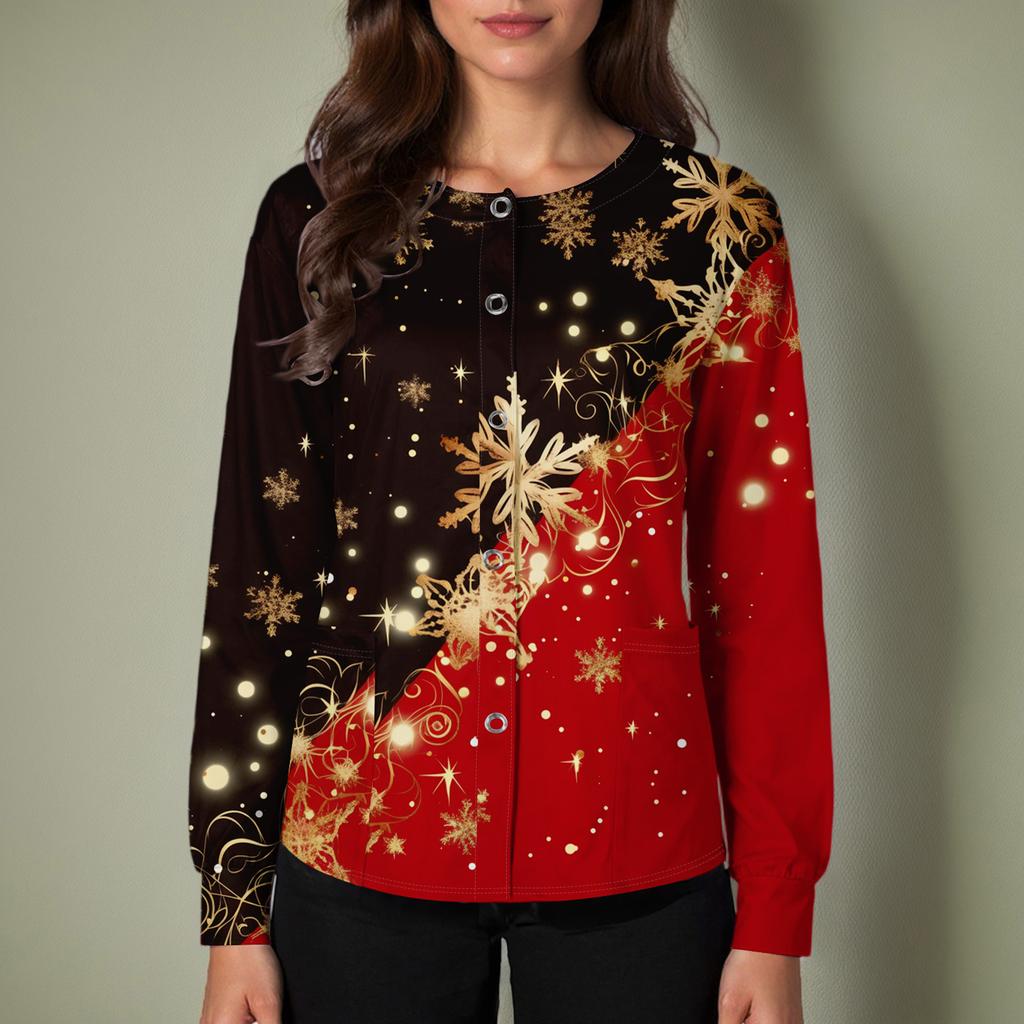 Женский повседневный однобортный однобортный защитная одежда с рождественским принтом и длинными рукавами, кардиган, топ