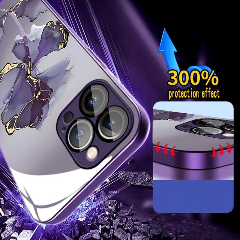 Стеклянный чехол для телефона с мраморным цветочным узором для iPhone 15 14 Pro Max 13 12 11, противоударный защитный чехол для объектива камеры