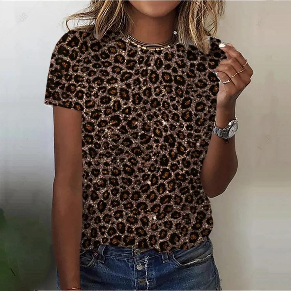 Summer O-Neck Short Sleeve Women's T-Shirt 3d Print Colorful Leopard Pattern T-Shirt Pullover Top Fashion Street Female Clothing