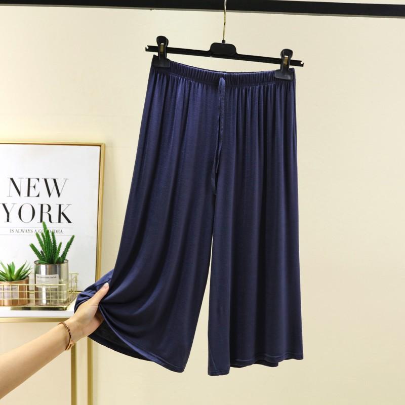 Брюки женские из модала размера плюс 6XL, летние широкие брюки длиной до икр, укороченные брюки на шнурке, повседневные брюки для дома