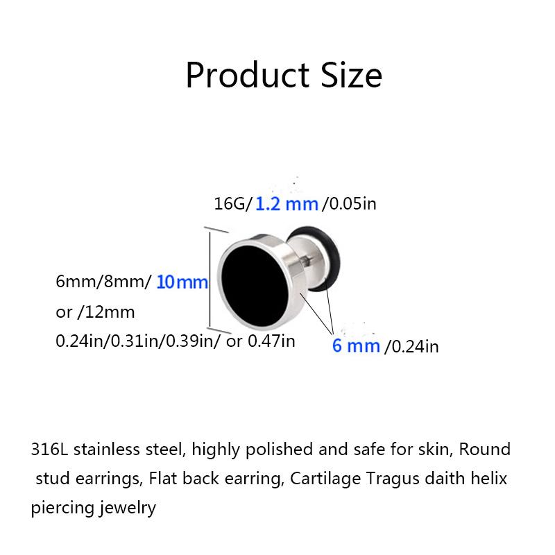 1Pair 16G Silvery Round Stud Earrings for Women Men, 316L Stainless Steel Cartilage Tragus Helix Stud Piercing Jewelry