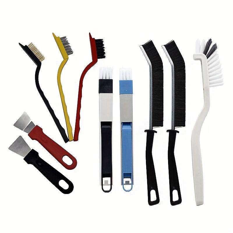 10 Pcs Kitchen Cleaning Tool Set, 8 Brushes and 2 Scrapers, Steel Wire Scrub Brushes for Stove Grease and Window Grooves