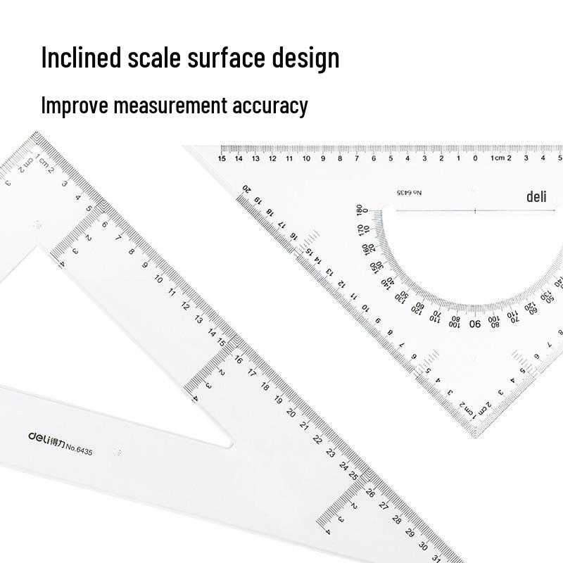 Deli Transparent Equilateral Triangle Ruler Set, 33cm Drafting Square