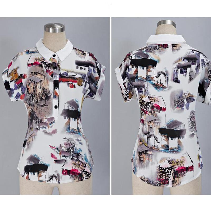 Рубашки женские повседневные с коротким рукавом и принтом в стиле темперамент, летние топы, элегантные облегающие свободные блузки, женские рубашки с отложным воротником для офиса, новинка 26528
