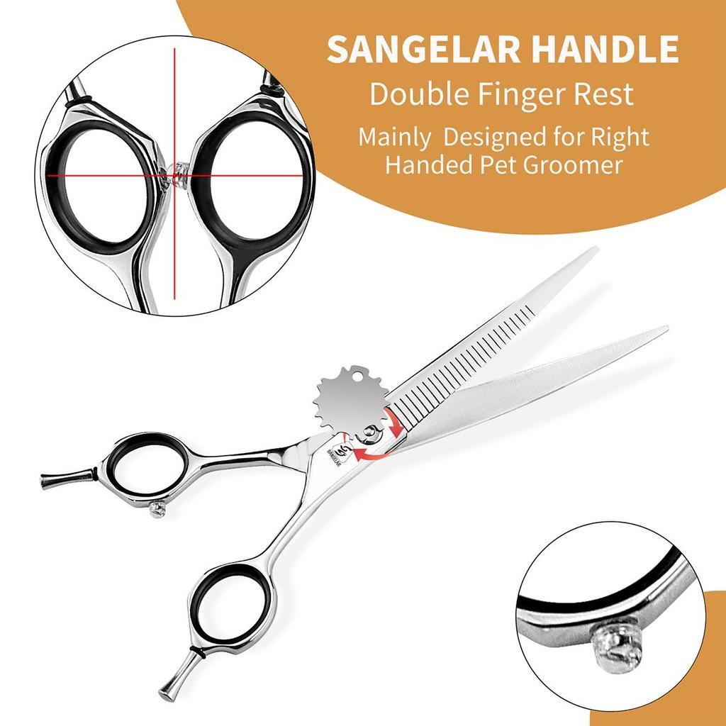 SANGELAR 7 Inch Japan 440c Curved Chunker Scissors Paint Shaped Scissors Pet Grooming Shear Special Design