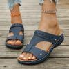 20252025 Spring and Summer New Open-toed Wedge Heel Large Size Foreign Trade One-character Hollow Beach Women's Cool Slippers