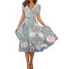 Women's Summer Casual Floral Print Short Sleeve Swing Dress