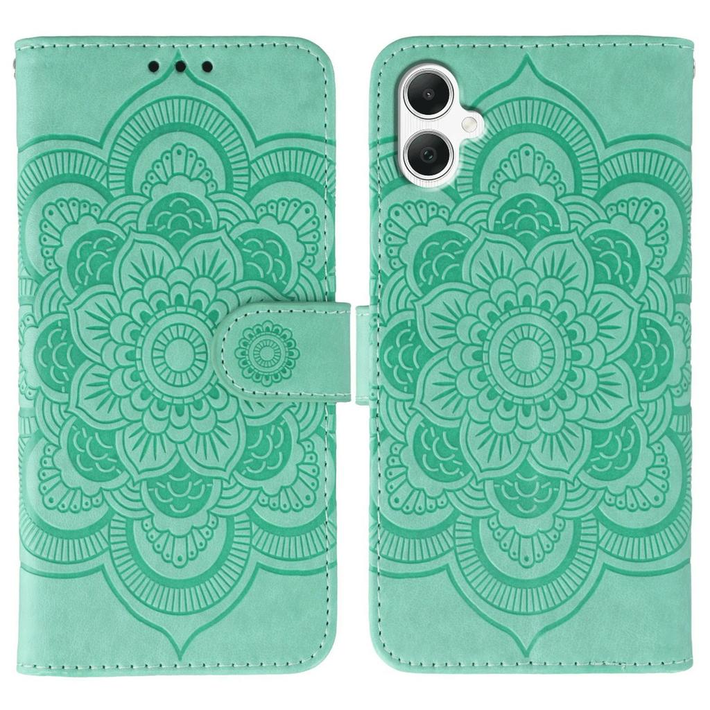 For Samsung Galaxy A06 4G/5G/A07 Case PU Leather Mandala Imprinted Design Wallet Phone Cover with Wrist Strap