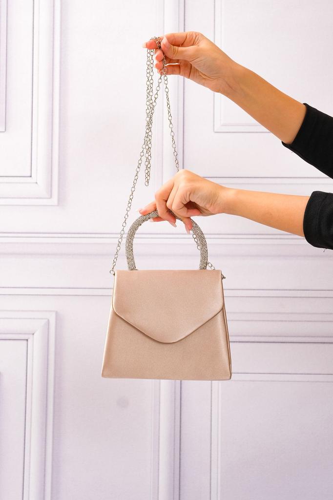 Women's Stylish and Useful Evening Dress Bag Women's Nude Satin Evening Dress Shoulder Bag with Stone Holding Detail