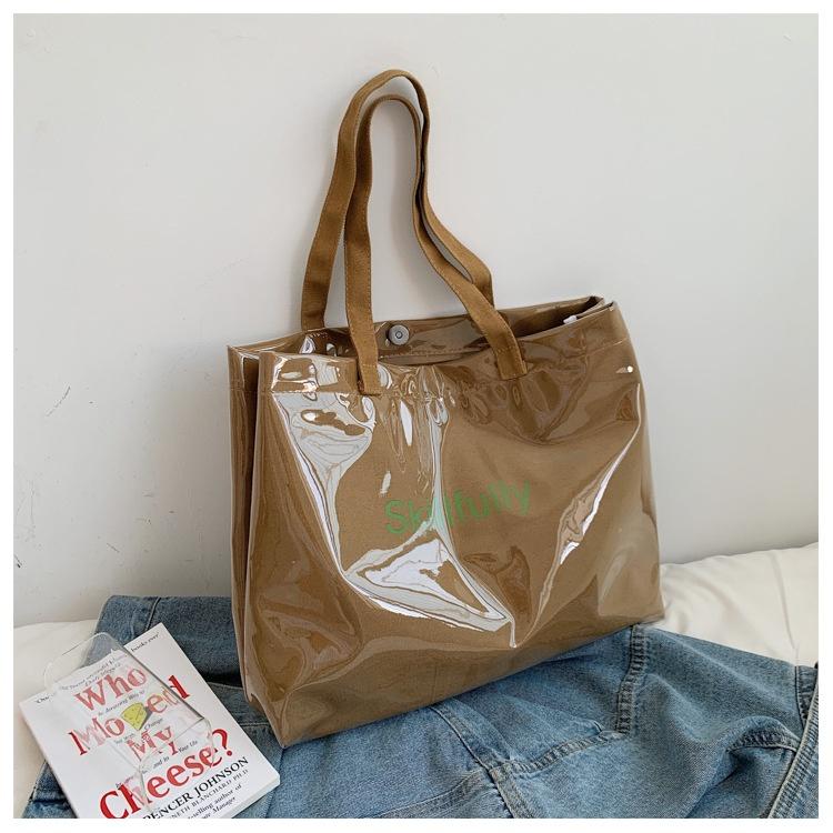 Trendy Transparent Handbag For Women Spacious And Minimalistic Single Shoulder Bag For Summer 2022 White Brown)