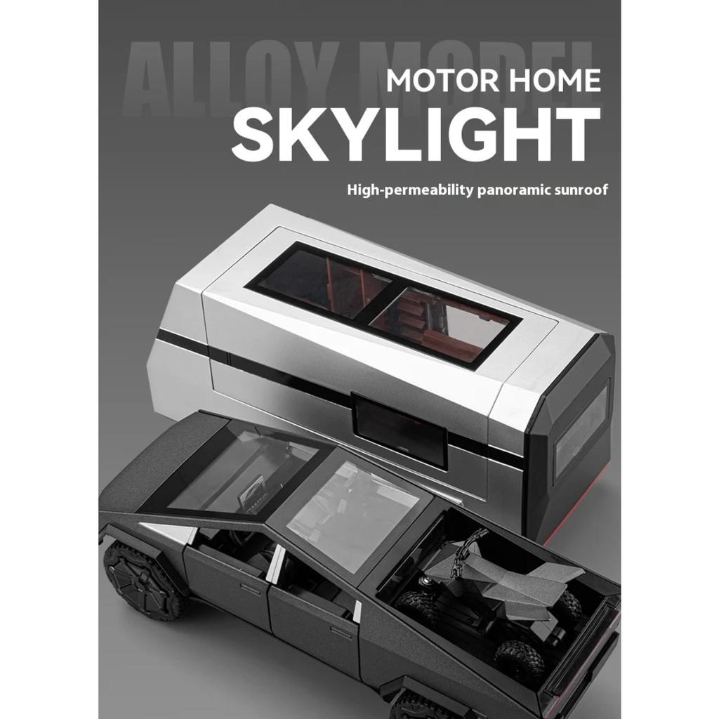 Масштаб 1/32 Пикап Tesla Cybertruck Прицеп RV Металлический сплав Игрушки Модель автомобиля Литой под давлением Внедорожник Подарок для мальчиков детей Коллекция Украшения для грузовика