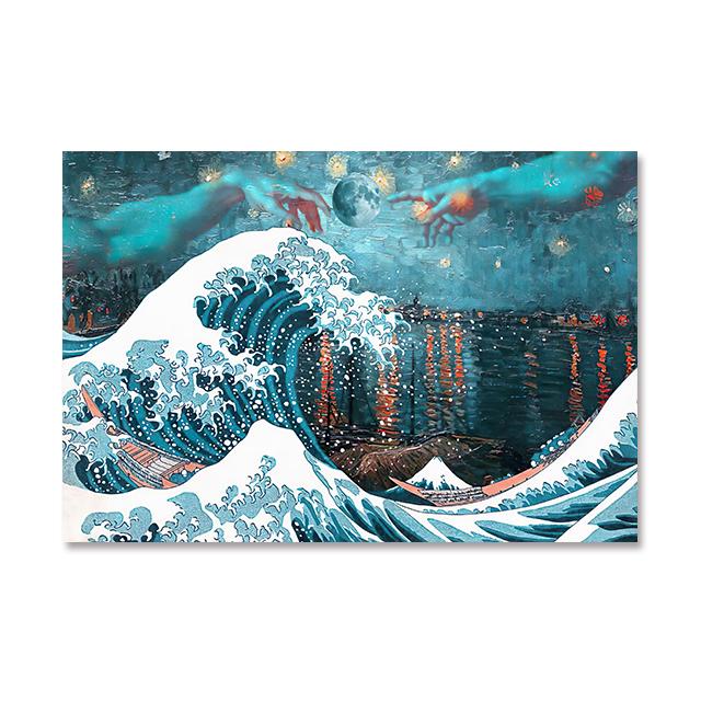 Большая волна в Канагаве, холст, картина, мультяшные большие волны, художественные постеры, японская известная живопись, настенные художественные фотографии, домашний декор