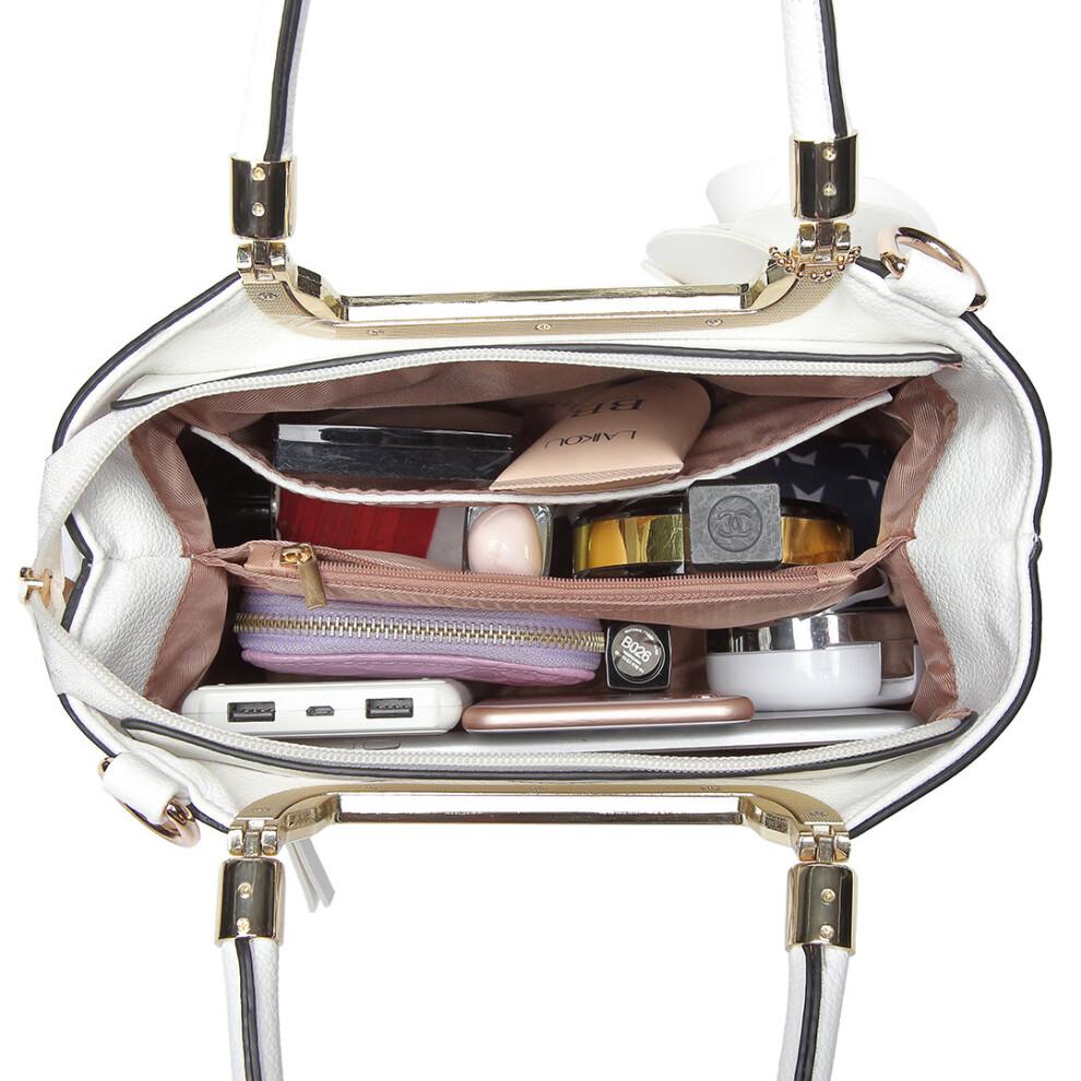 (White) Women Rose Ornament Handbag Shoulder Bag Tote