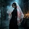 Reusable Halloween Party Headgear Ghost Bride Cosplay Head Veil, Blood Stained Gothic Costume Veil with Realistic Stain Comb, Accessory for